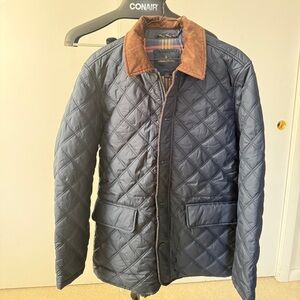 Brooks Brothers Navy Quilted Jacket with Brown Collar
